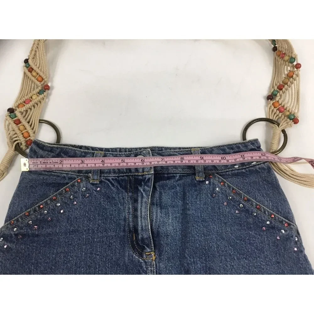 Pocketbook Macrame Handmade‎ Skirt Handbag Boho Denim Tote Rinestones Pockets